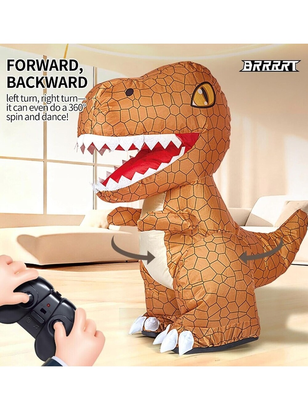 24-Inch Remote Control Inflatable Dinosaur Toy with Sound & 360° Rotation Brown - Picture 3 of 7